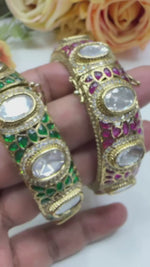 Openable Green Kundan Meenakari Bangles – Gold-Tone Bridal Jewelry Pair