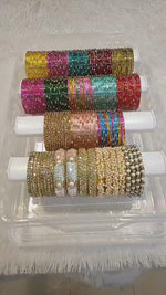 Glossy Stone Glass Combo Box with Beautiful Stone Bangles & 4-Roll Storage Box