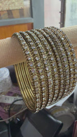 Premium Gold Plated Crystal Stone Bangles Set for Women | Traditional Indian Bridal & Party Wear Glass Bangles