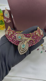 Victorian Premium Ruby Stone Choker Necklace Set for Women | Designer Bridal Jewelry with Earrings