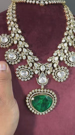 Handmade Polki Necklace Combined Choker Jewelry Set, Polki Necklace Choker Set, Green Polki Jewlry Set, Indian Necklace Combined Choker Set,