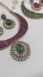 Emerald Choker Necklace Set with Pendant & Earrings | Sparkling Indian Jewellery | Elegant Indian Necklace Set