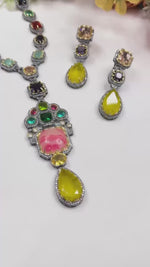 Antique Multicolor Stone Necklace Set with Earrings | Indian Jewellery | Stone Jewellery | Indian Necklace Set