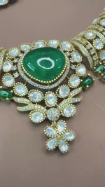 Stunning Gold-Plated Kundan & Emerald Green Stone Necklace Set