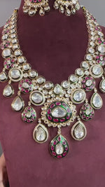 Bollywood Floral Multicolor Polki Necklace Set , Polki Wedding Jewelry, Pakistani Necklace Earrings Mangtika Set