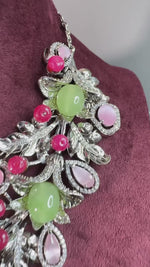 Multicolor Gemstones Bridal Choker Set, Pakistani Floral AD Choker Set, Wedding Indian Polki Choker Set, Bollywood Jewelry Set