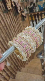 Stone Shadow Bangle Set with Moti Touch – Elegant Gold-Tone Traditional Jewelry