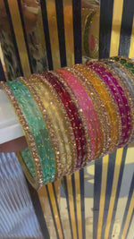 Indian New Glass Gold Stone Bangles with Raindrop Design | Bridal Bangle Set | Traditional Indian Jewellery Bangles Set