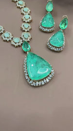 Exquisite Tear-Drop Emerald and Kundan Style Necklace Set - Gold Plated Statement Jewelry