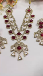 Royal Kundan & Ruby Red Stone Long Necklace (Haar) Set with Matching Earrings and Ring