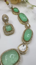 Gold-Toned Polki & Green Stone Necklace Set | Indian Jewellery | Stone Jewellery Indian Necklace Set with Matching Earrings | Premium Indian Necklaces