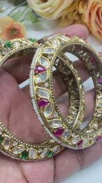 Openable Gold-Tone Kundan Bangles with Red Stone – Bridal & Festive Jewelry Pair