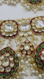 Pearl Stone Bridal Necklace Set | Indian Jewellery | Pearl Stone Indian Necklace Set with Matching Earrings & Maang Tikka | Premium Bridal Jewellery