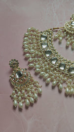 Kundan & Pearl choker necklace, Bridal Jewelry Set. Jhumki Earrings, Wedding Jewelry Set, Festive Necklace Set, Antique Gold Toned Jewelry Set