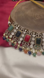 Multi-Stone Indian Polki Choker Set, Rajsthani Polki Choker Set, Traditional Polki Jewelry Set, Polki Celebrity Choker Set, Bollywood Jewelry Set