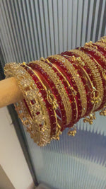 Raindrop Bangles Combo Set with 6 Golden Kashmiri Ghunghroo, 12 Golden Metal Bangles & 2 Golden Kada | Premium Indian Bridal Jewelry Set