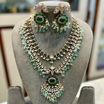 Celeb Inspired Wedding Layered AD Neclace Set, Layered AD Necklace Earrings Set, Model CZ Necklace Set, Indian AD jewelry Set, CZ Earrings Set